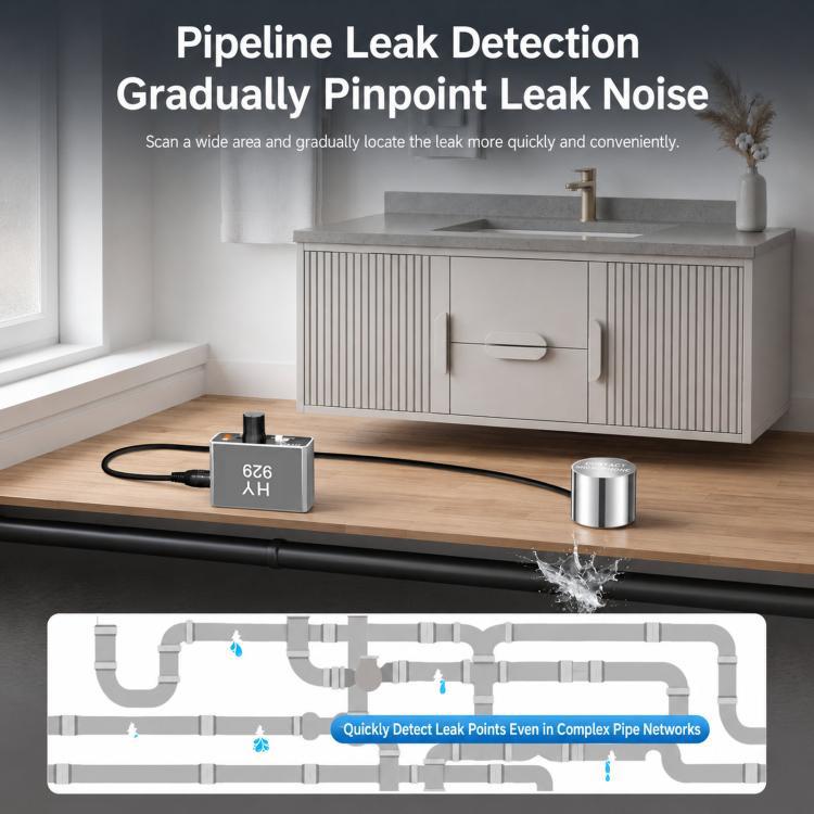 Acoustic pipe leak detection module with probe sensor for pinpoint leak location