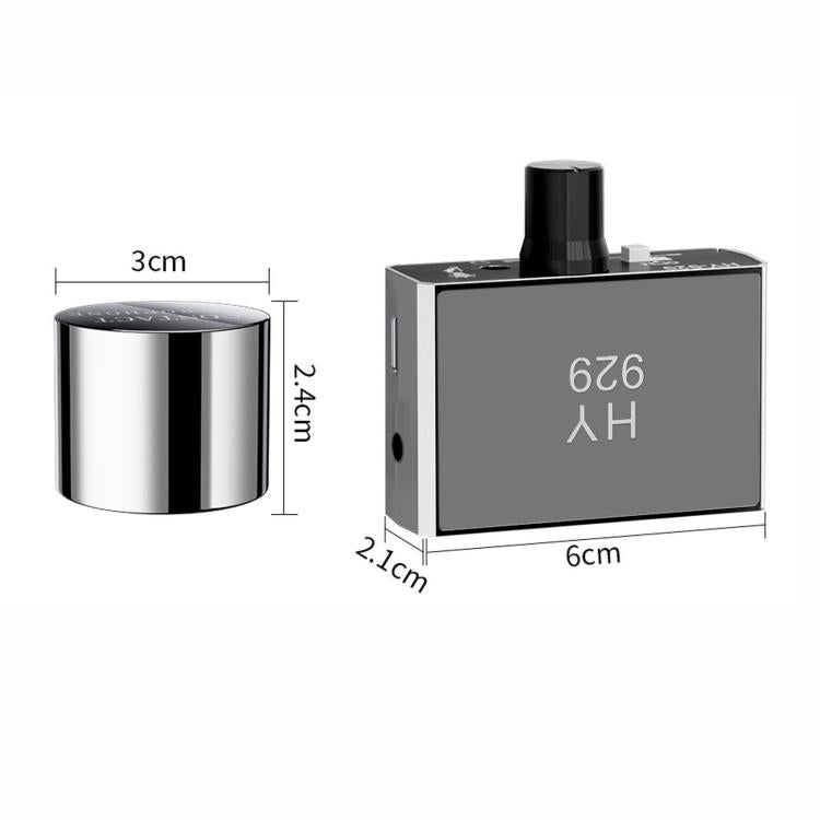 Compact water leak detector size diagram with silver probe cylinder and main unit
