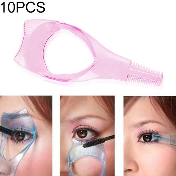 Pink three-in-one eyelash applicator and comb with curved loop and fine teeth