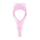Pink eyelash applicator comb with curved loop and double rows of fine teeth
