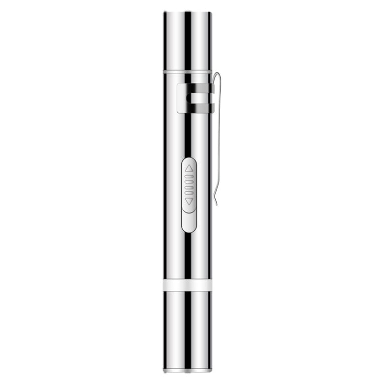 Silver laser flashlight stick close-up with side control switch