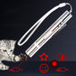 Silver USB laser flashlight stick with wrist lanyard and multiple light patterns