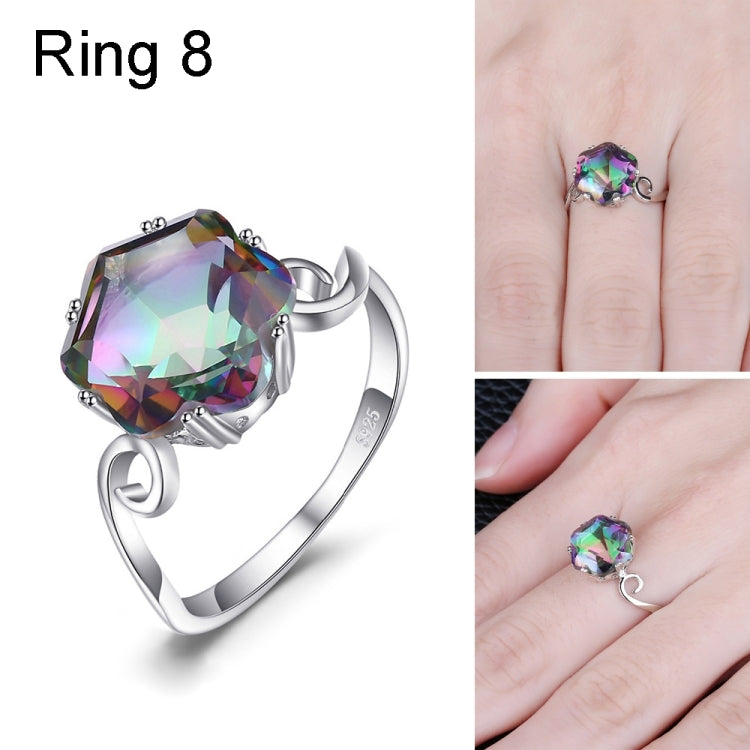 Sterling silver gemstone zircon ring with rainbow multicolor center, size 8