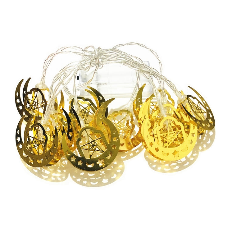 Eid LED string lights set with crescent and lantern cutouts, unlit on clear wire.