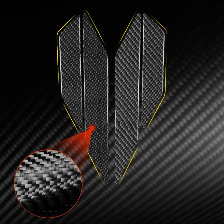 Carbon-fiber side body stickers, black-gray woven pattern with yellow outline and red mark