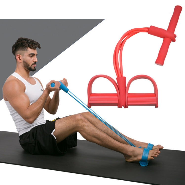Red four-tube pedal puller with blue elastic rope handles for sit-up exercises