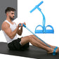 Blue four-tube pedal puller with blue elastic rope handles for core workout
