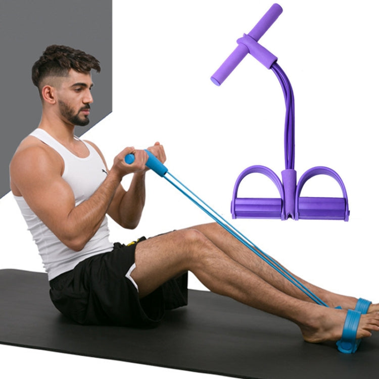 Purple four-tube pedal puller with blue elastic rope handles for ab workouts