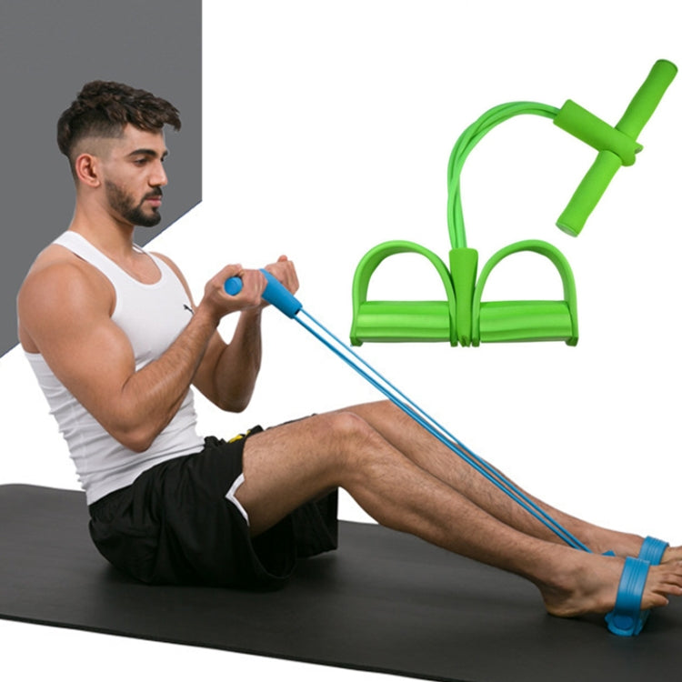 Green four-tube pedal puller with blue elastic rope handles for sit-up exercises