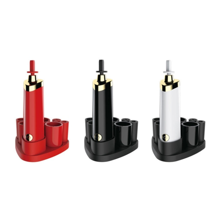 Electric makeup brush scrubber set shown in red, black, and white on shared base