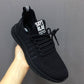 Men's black breathable mesh running shoe with white logo heel patch and lace-up