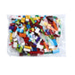 Bag of mixed-color plastic building blocks for a tabletop assembling toy