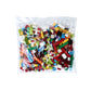 Bag of mixed-color plastic building blocks, assorted shapes in clear packaging