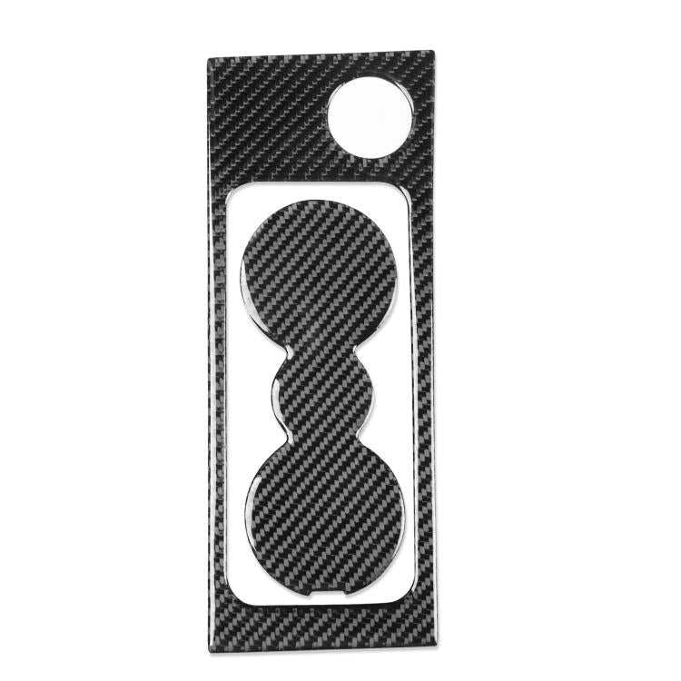 Black carbon-fiber cup holder trim sticker with round top and two-part cutout