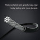 Thick steel wire skipping rope with black end loops and coil, durable ball-grip rope
