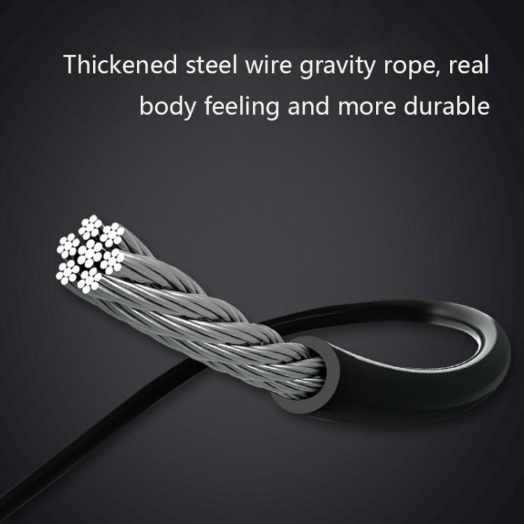 Thick steel wire skipping rope with black end loops and coil, durable ball-grip rope