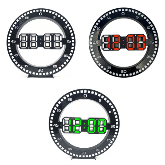 LED wall clock display variants with red and green digital time on round dials