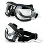 Dog protective goggles set with transparent lenses, black frame, and adjustable webbing strap