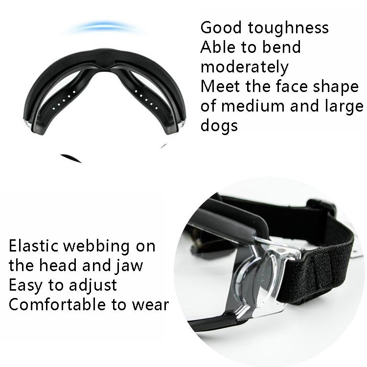 Dog goggles with elastic head and jaw webbing strap and adjustable comfort fit