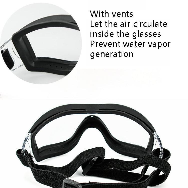 Dog goggles with vented frame for airflow and clear transparent lenses