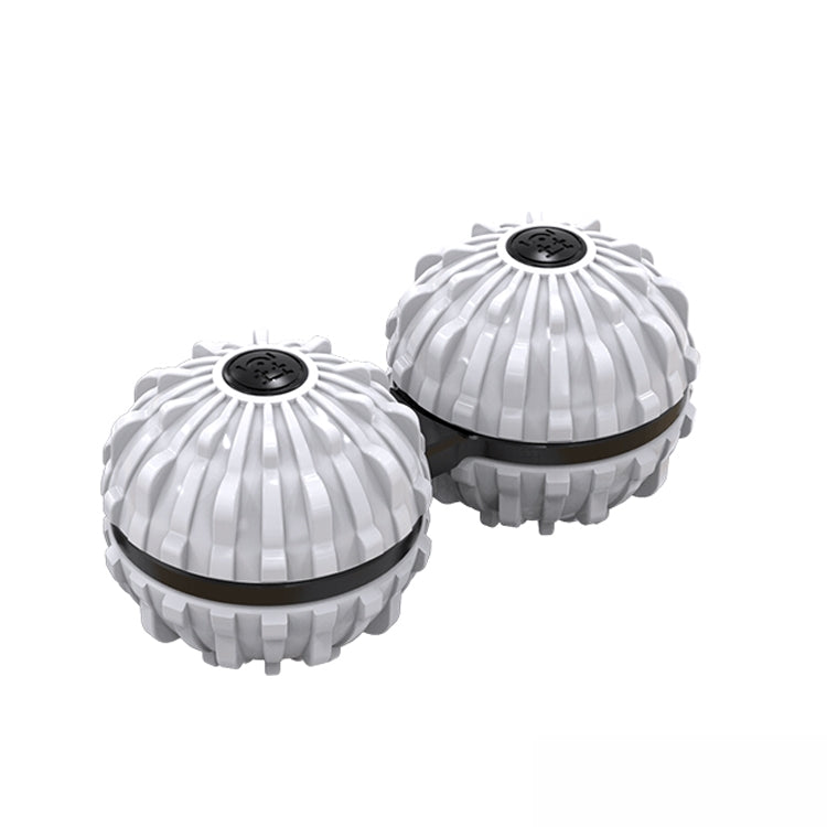 White fingertip massage ball set with black spin caps, two decompression toys