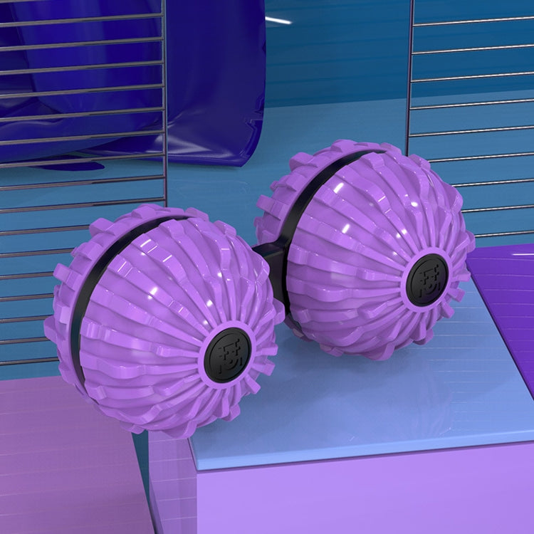 Two purple fingertip massage balls with black circular spin caps