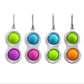 Set of finger fidget keychains, white with green, purple, blue, and orange press pads