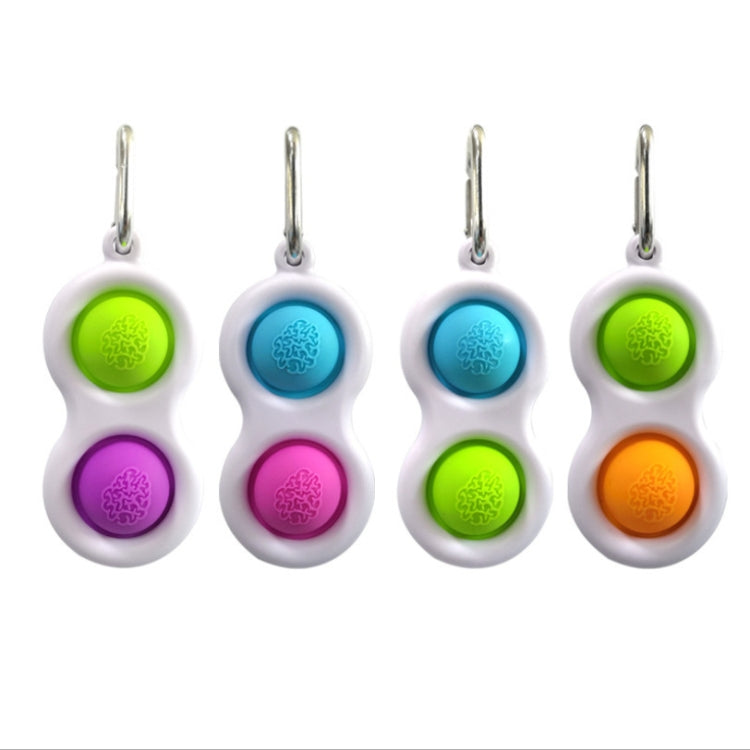 Set of finger fidget keychains, white with green, purple, blue, and orange press pads