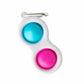 Finger fidget keychain with two press buttons, white with blue and magenta pads