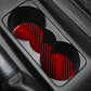 Red carbon-fiber style dual cup holder mat sticker with textured insert pattern