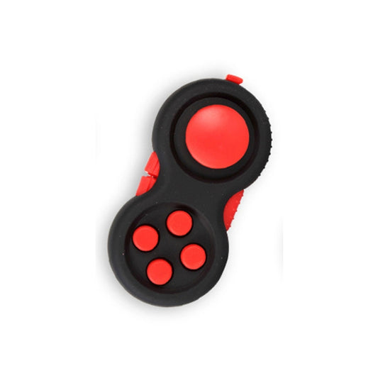 Decompression handle finger toy, black shell with red dial and red round button cluster.