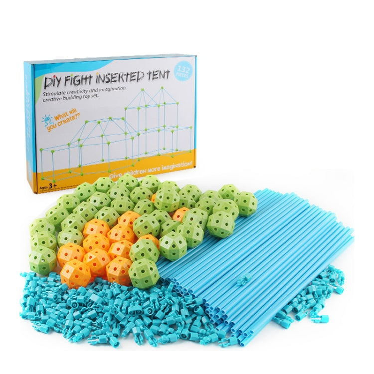 DIY insert tent building toy set with green and orange ball pieces and blue rods