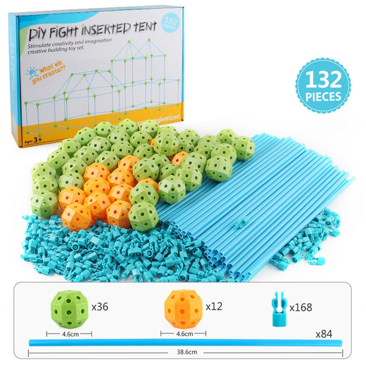 Children’s DIY tent building set with blue rods and green/orange connector balls