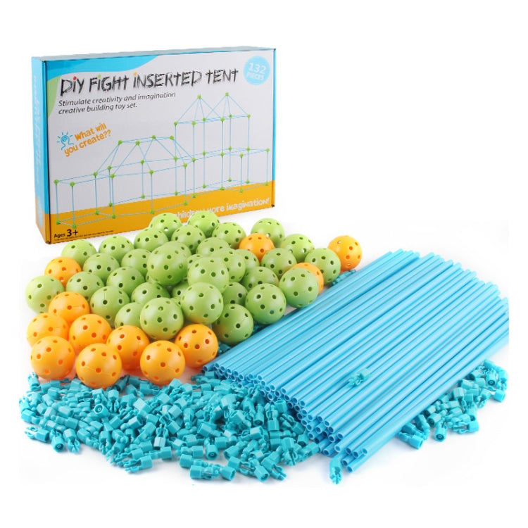 DIY insert tent building set with green and orange balls and long blue connector rods