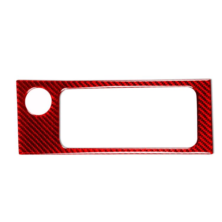 Red carbon-fiber cup holder trim sticker with round hole and rectangular opening