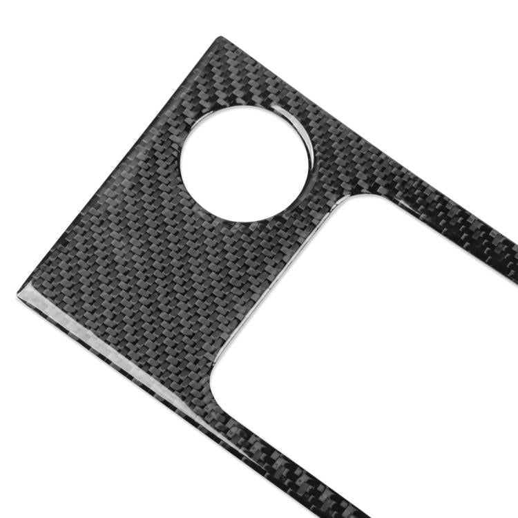Carbon-fiber cup holder trim sticker panel with round center hole and U-shaped cutout
