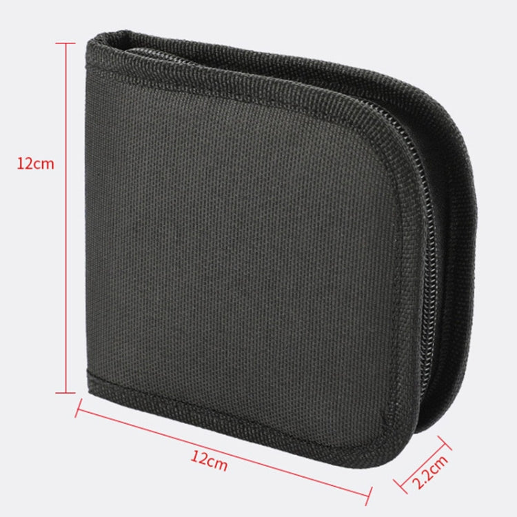Black sewing kit pouch with height and width dimensions shown