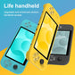 Handheld arcade game consoles in yellow, blue, and gray with screens and controls