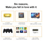 Handheld game console feature icons, including Type-C charging and HDMI connection.