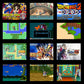 Handheld game console with multiple retro gameplay screen thumbnails