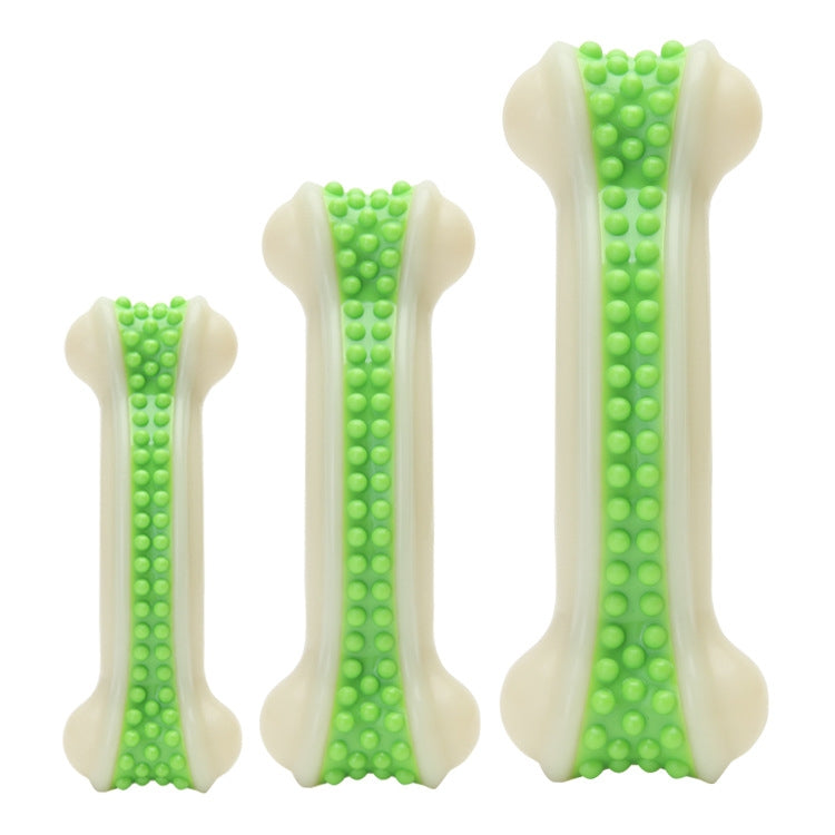 Set of three green-studded nylon chew bone toys in small, medium, large sizes