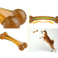 Two amber arched double-head bone dog toys with ridged center