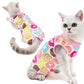 Cat recovery suit set, pink donut print with round neck opening and paw holes