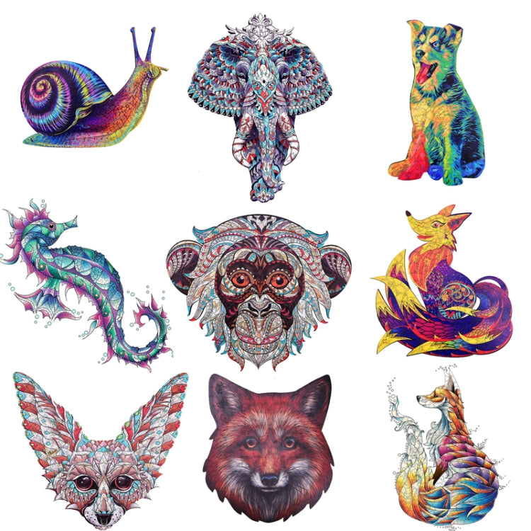 Assorted 3D animal puzzle pieces, colorful collage of animal heads and bodies