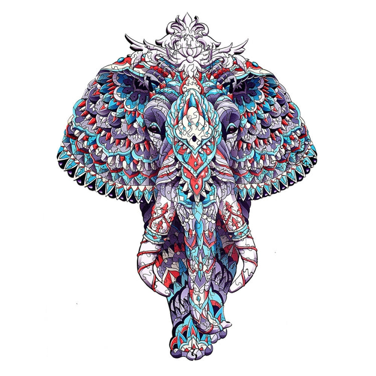 3D wooden elephant animal puzzle toy with ornate multicolor patterns