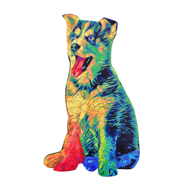 3D wooden cat animal puzzle toy with multicolor abstract print