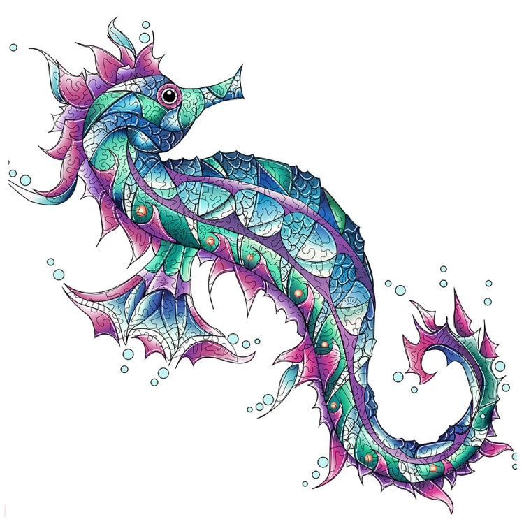 3D wooden dragon-fish animal puzzle toy with teal and purple scales