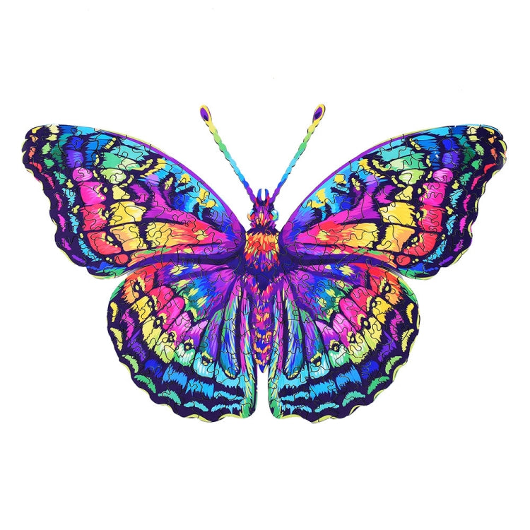 3D wooden butterfly animal puzzle toy with bright multicolor wings