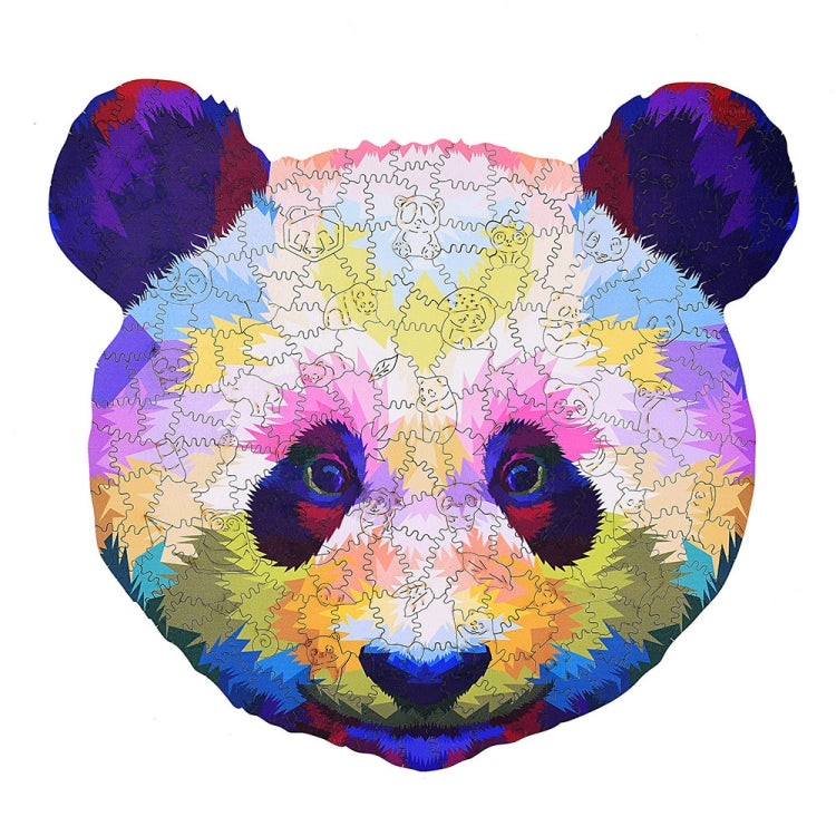 Colorful bear-shaped wooden puzzle with rounded ears and patterned face