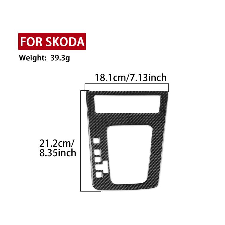 Black carbon-fiber gear shift panel trim sticker, shown with labeled size lines.
